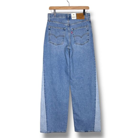 Levis Premium Women Baggy Dad Pieced Denim Jeans Blue Wide Leg Loose Relaxed New - Picture 13 of 16